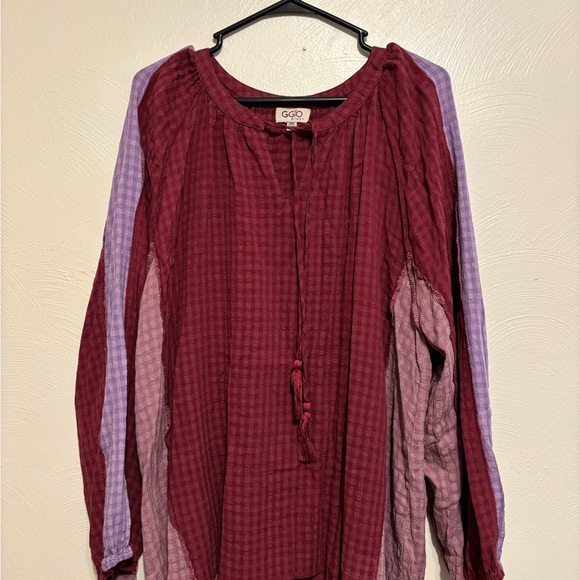 Red Tie Front Relaxed Blouse - Picture 1 of 8